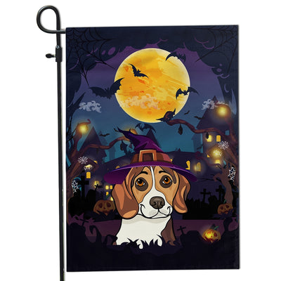 Beagle Witch Halloween Flag Castle Background For Dog Lover Home Flag | Teecentury.com