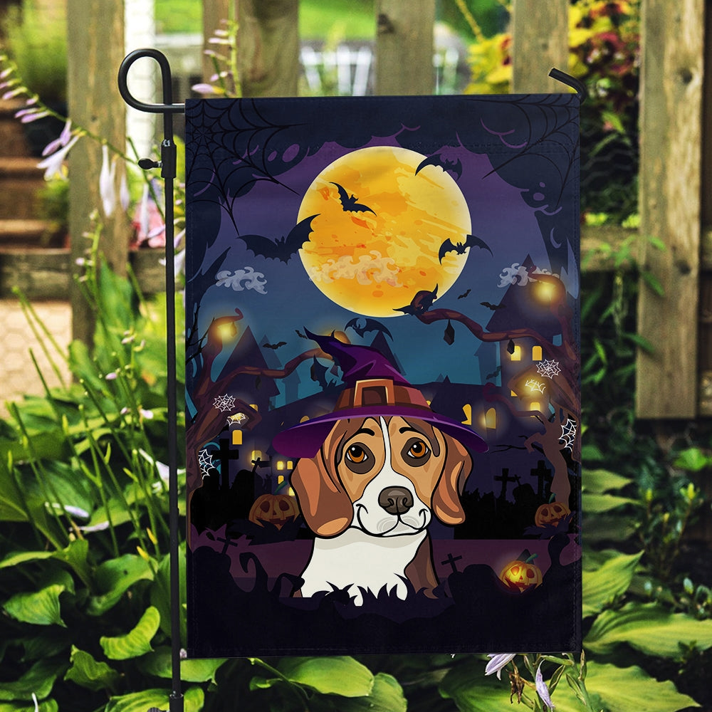 Beagle Witch Halloween Flag Castle Background For Dog Lover Home Flag | Teecentury.com