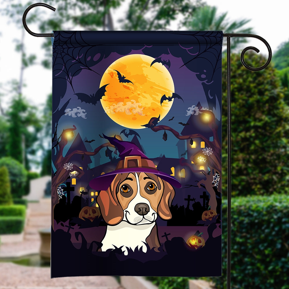 Beagle Witch Halloween Flag Castle Background For Dog Lover Home Flag | Teecentury.com