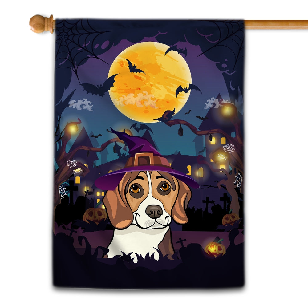 Beagle Witch Halloween Flag Castle Background For Dog Lover Home Flag | Teecentury.com