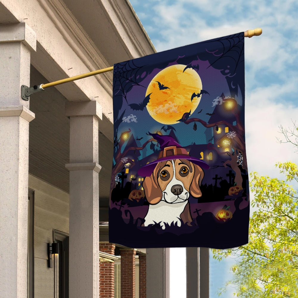 Beagle Witch Halloween Flag Castle Background For Dog Lover Home Flag | Teecentury.com