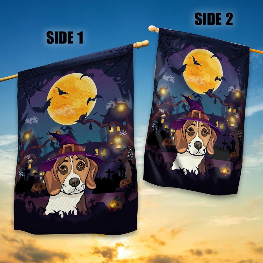 Beagle Witch Halloween Flag Castle Background For Dog Lover Home Flag | Teecentury.com