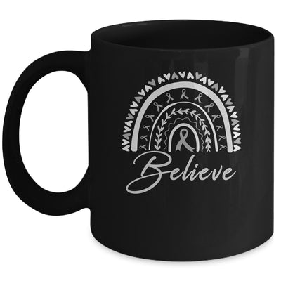 Believe Rainbow Brain Cancer Awareness Grey Ribbon Mug | teecentury