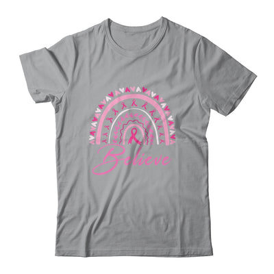Believe Rainbow Breast Cancer Awareness Pink Ribbon Shirt & Tank Top | teecentury