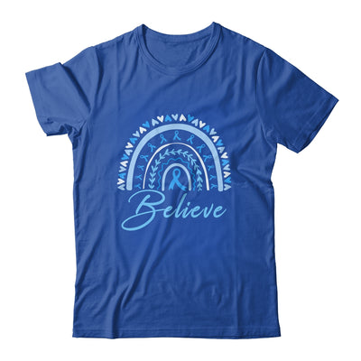 Believe Rainbow Colon Cancer Awareness Blue Ribbon Shirt & Tank Top | teecentury