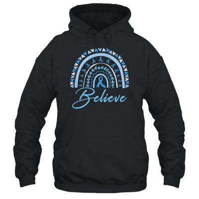 Believe Rainbow Colon Cancer Awareness Blue Ribbon Shirt & Tank Top | teecentury