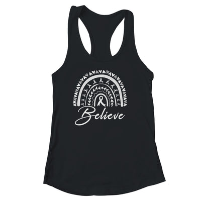 Believe Rainbow Lung Cancer Awareness White Ribbon Shirt & Tank Top | teecentury