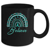 Believe Rainbow Ovarian Cancer Awareness Teal Ribbon Mug | teecentury