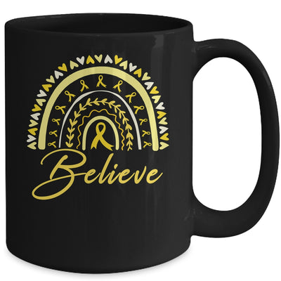 Believe Rainbow Sarcoma Awareness Yellow Ribbon Mug | teecentury