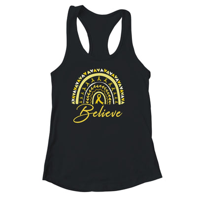 Believe Rainbow Sarcoma Awareness Yellow Ribbon Shirt & Tank Top | teecentury