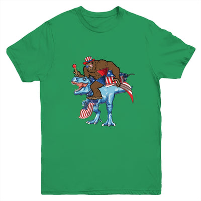 Bigfoot riding Dinosaur USA Flag 4th Of July America Youth Youth Shirt | Teecentury.com