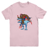 Bigfoot riding Dinosaur USA Flag 4th Of July America Youth Youth Shirt | Teecentury.com