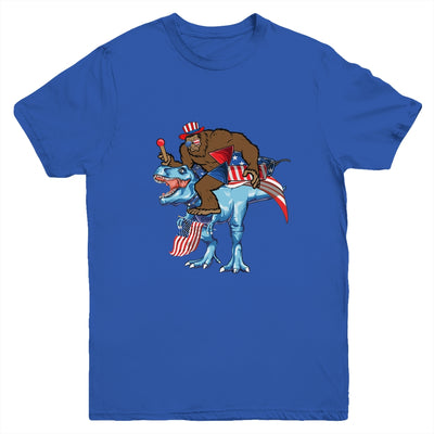 Bigfoot riding Dinosaur USA Flag 4th Of July America Youth Youth Shirt | Teecentury.com