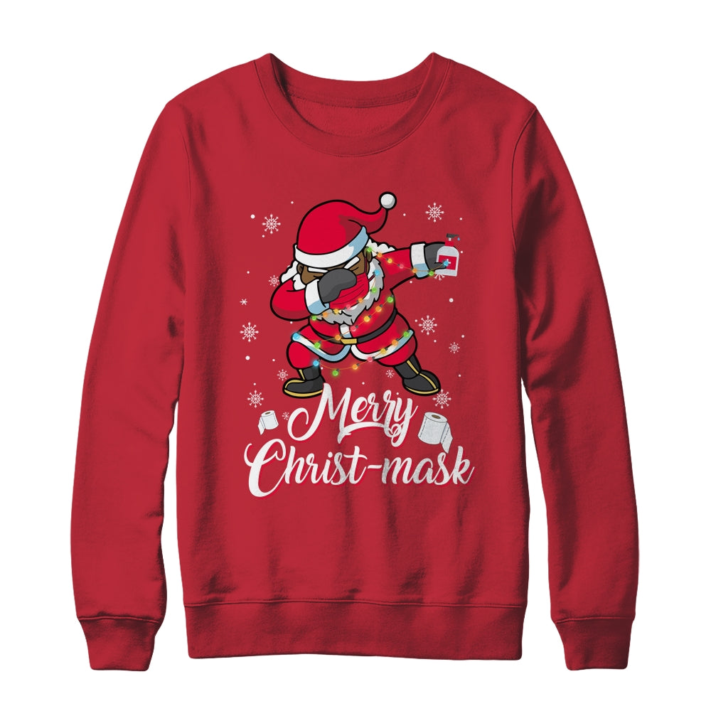 Black African American Christmas Dabbing Santa Wearing Mask T-Shirt & Sweatshirt | Teecentury.com