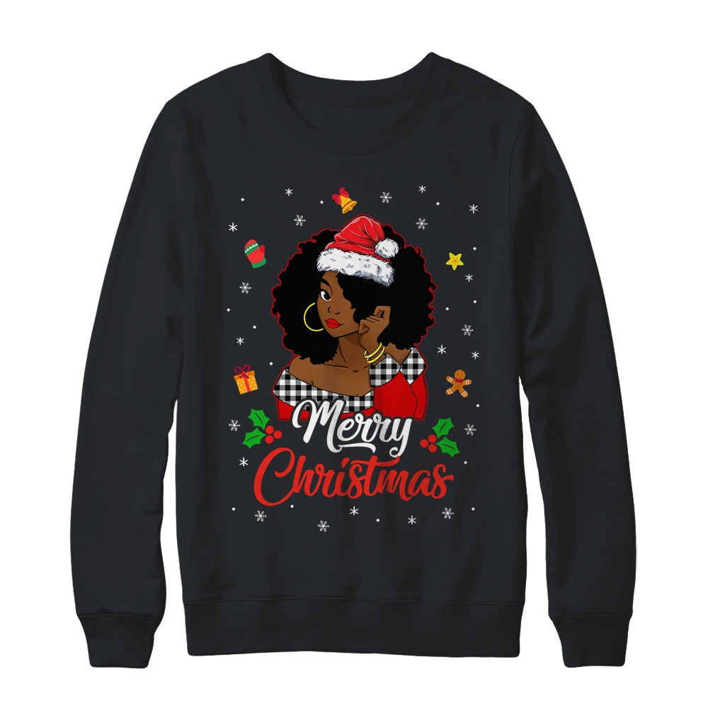 Black African Girl American Melanin Christmas Santa Hat Xmas Shirt & Sweatshirt | teecentury