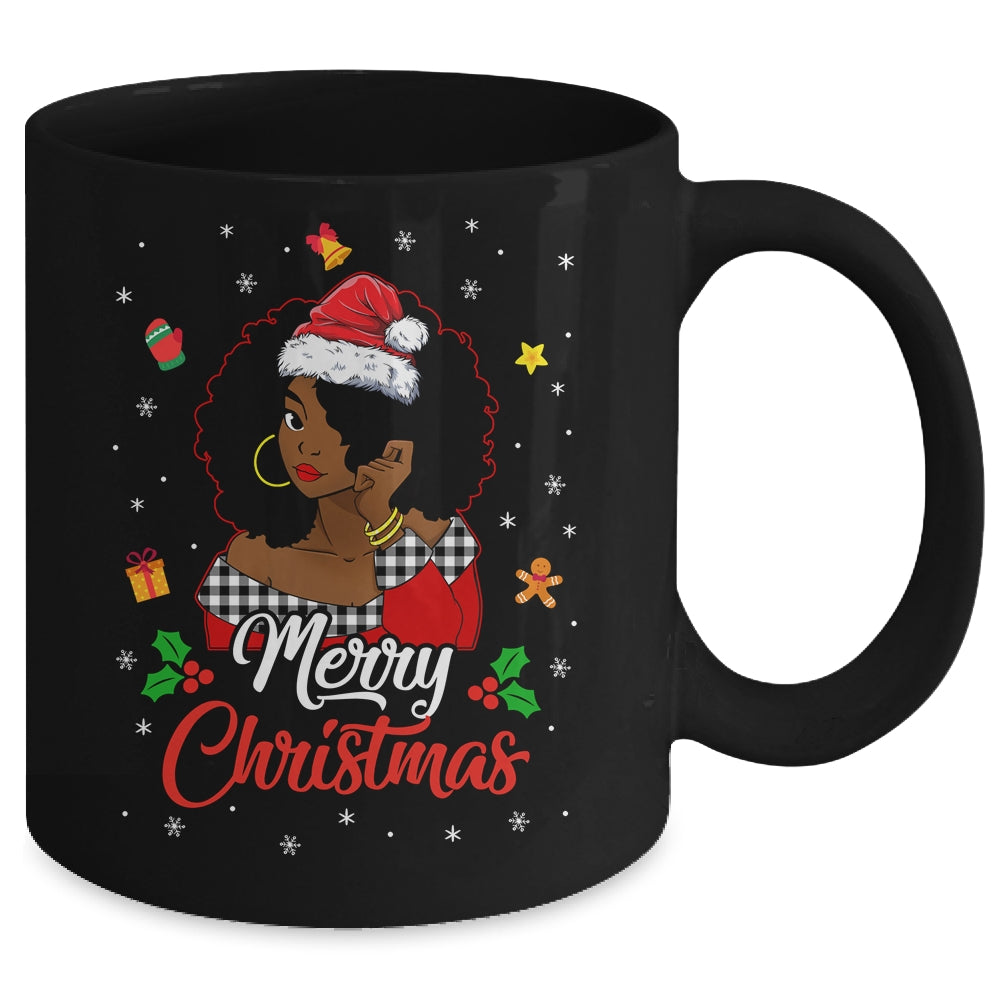 Black African Girl American Melanin Christmas Santa Hat Xmas Mug | teecentury