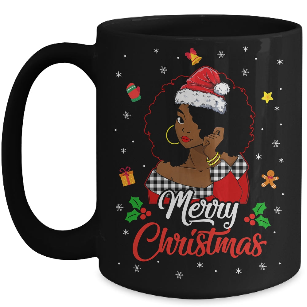 Black African Girl American Melanin Christmas Santa Hat Xmas Mug | teecentury