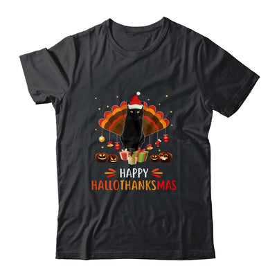 Black Cat Halloween Thanksgiving Christmas Hallothanksmas T-Shirt & Sweatshirt | Teecentury.com