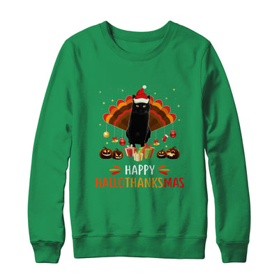 Black Cat Halloween Thanksgiving Christmas Hallothanksmas T-Shirt & Sweatshirt | Teecentury.com