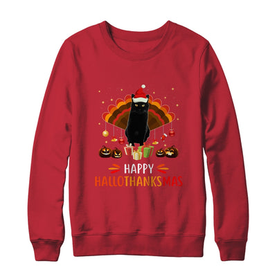 Black Cat Halloween Thanksgiving Christmas Hallothanksmas T-Shirt & Sweatshirt | Teecentury.com