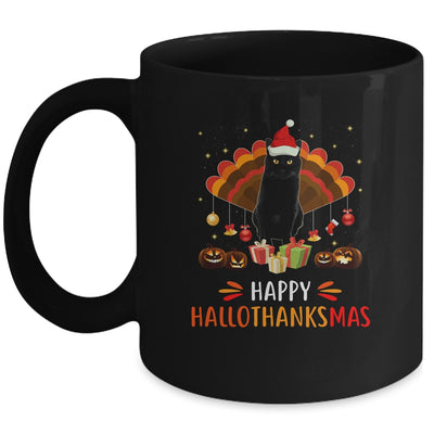 Black Cat Halloween Thanksgiving Christmas Hallothanksmas Mug Coffee Mug | Teecentury.com