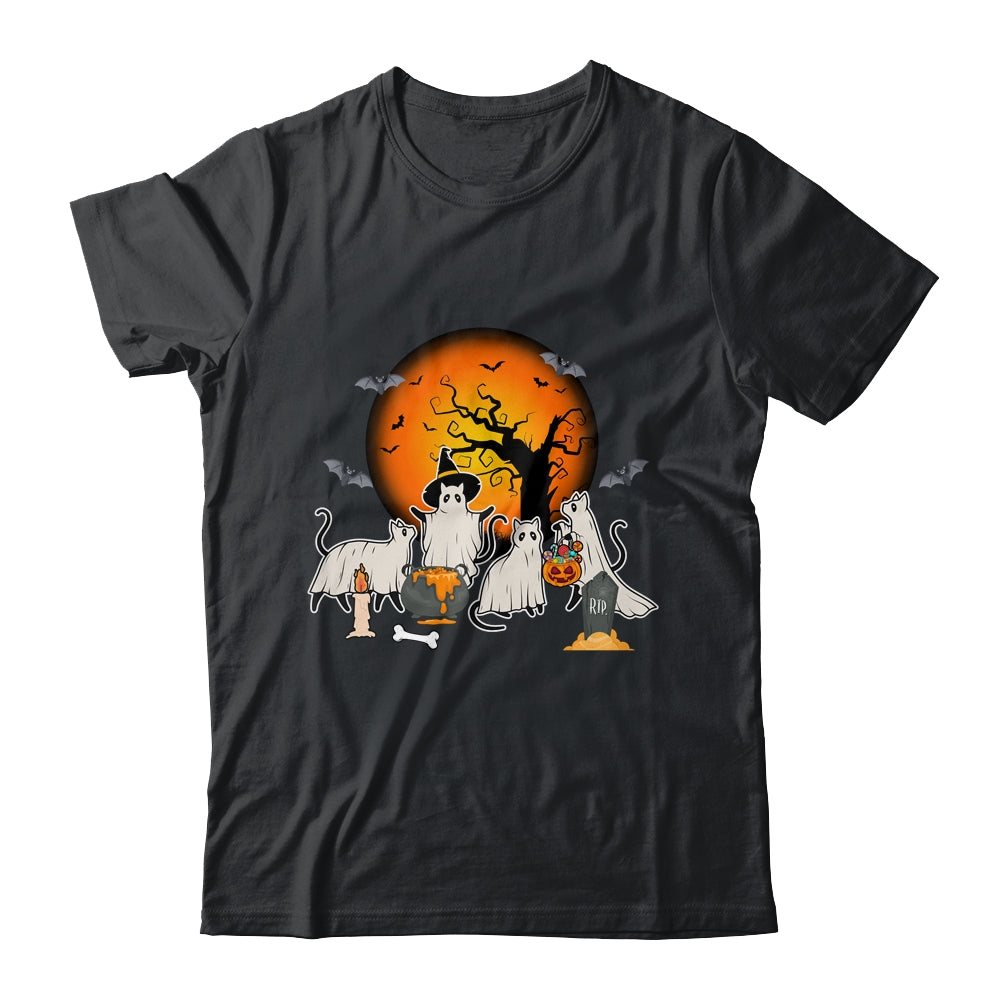 Black Cats In Ghost Costume Cute Women And Men Halloween Shirt & Hoodie | teecentury