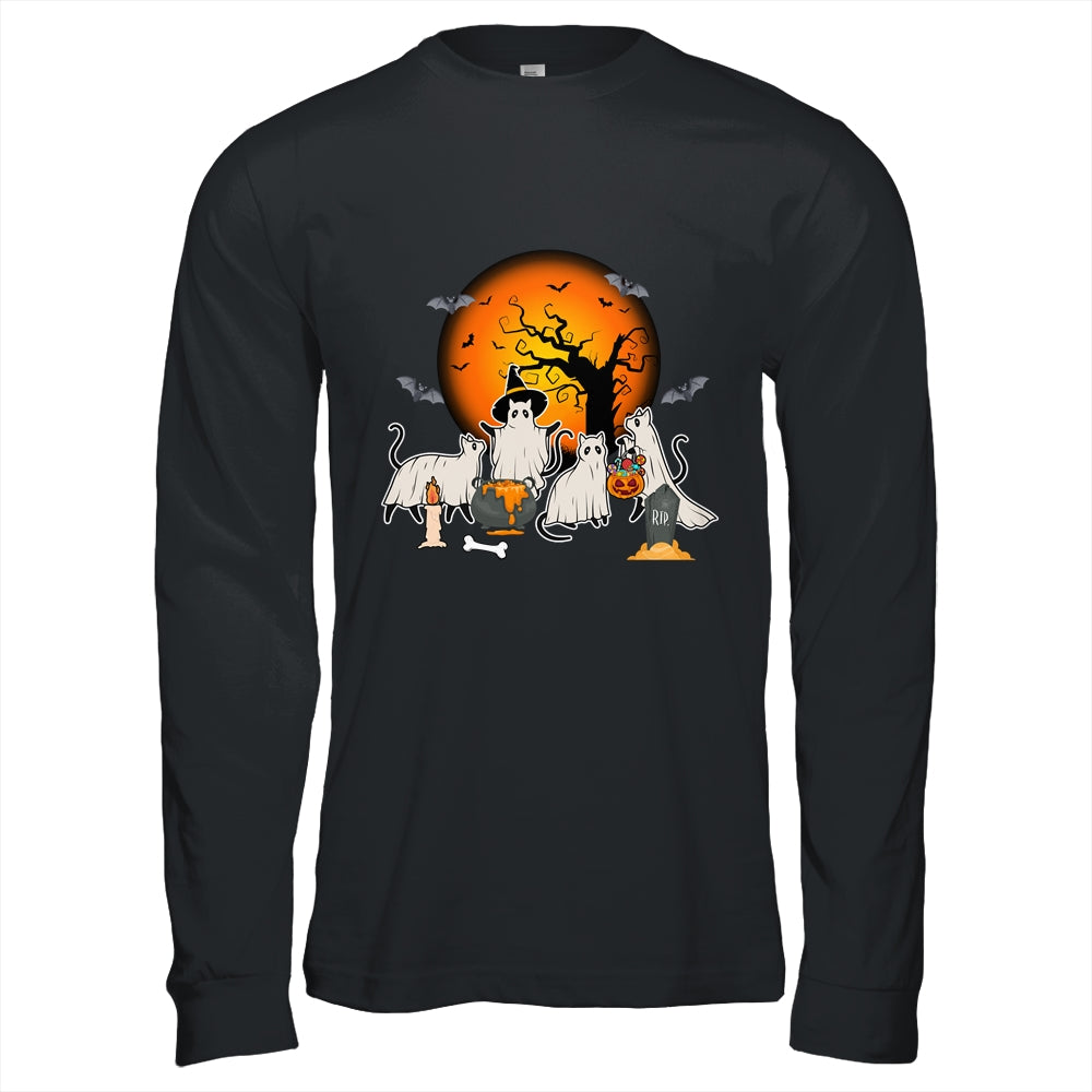 Black Cats In Ghost Costume Cute Women And Men Halloween Shirt & Hoodie | teecentury