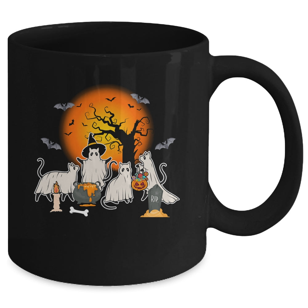 Black Cats In Ghost Costume Cute Women And Men Halloween Mug | teecentury