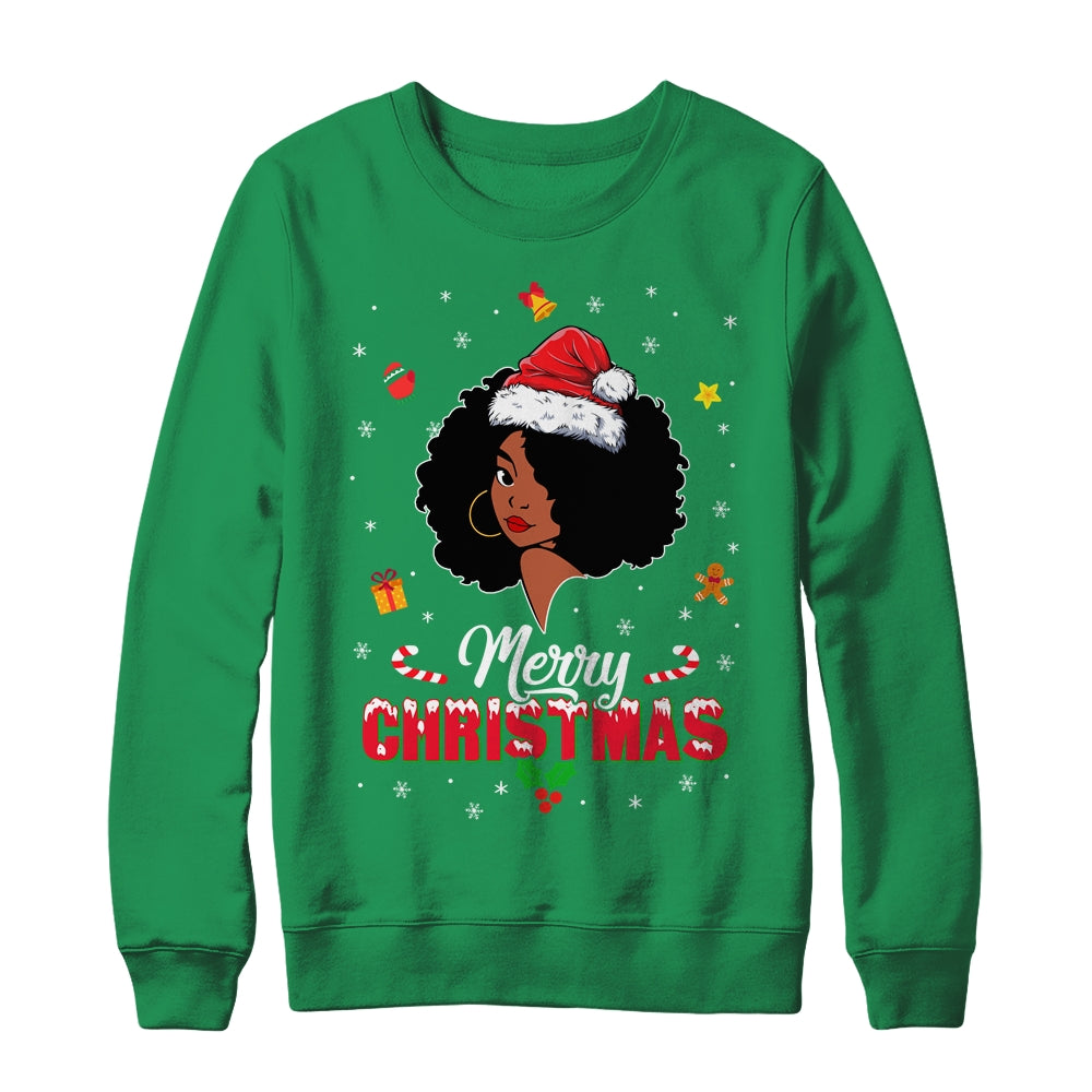 Black Girl Merry Christmas African American Woman Xmas Shirt & Sweatshirt | teecentury