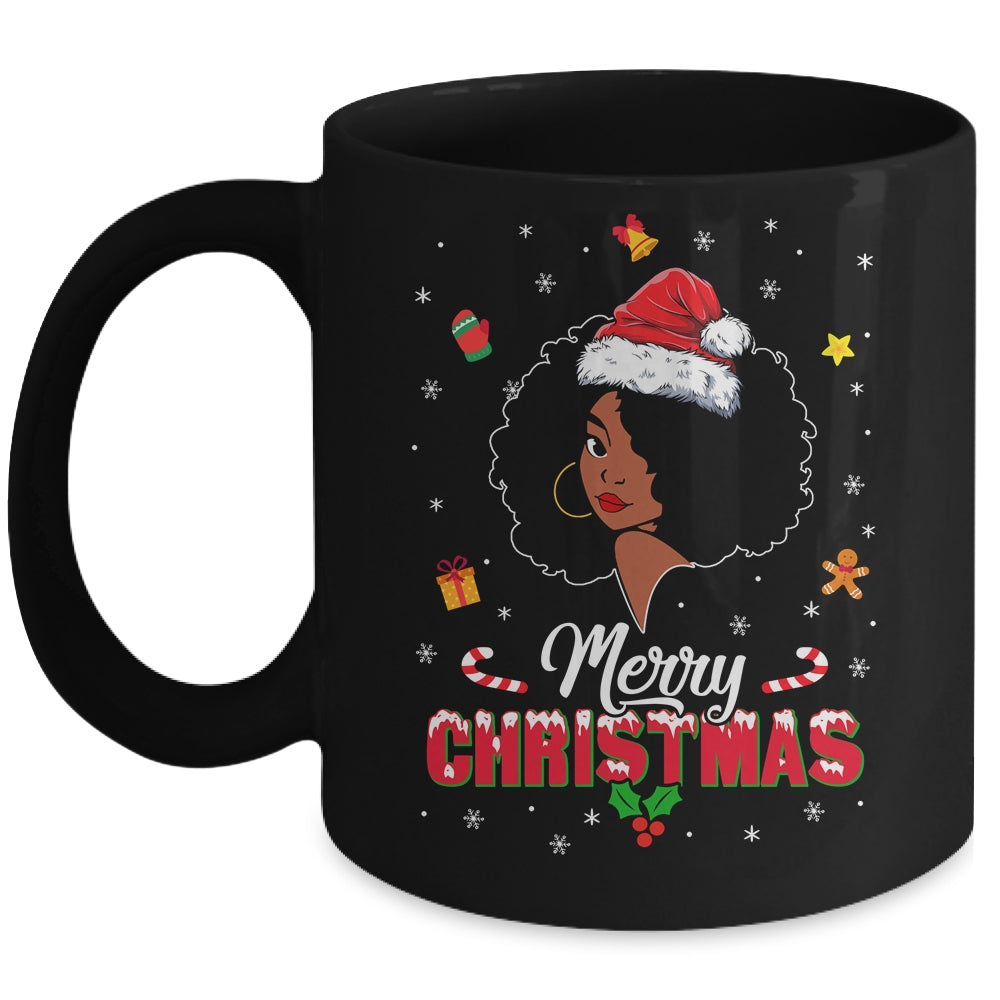 Black Girl Merry Christmas African American Woman Xmas Mug | teecentury