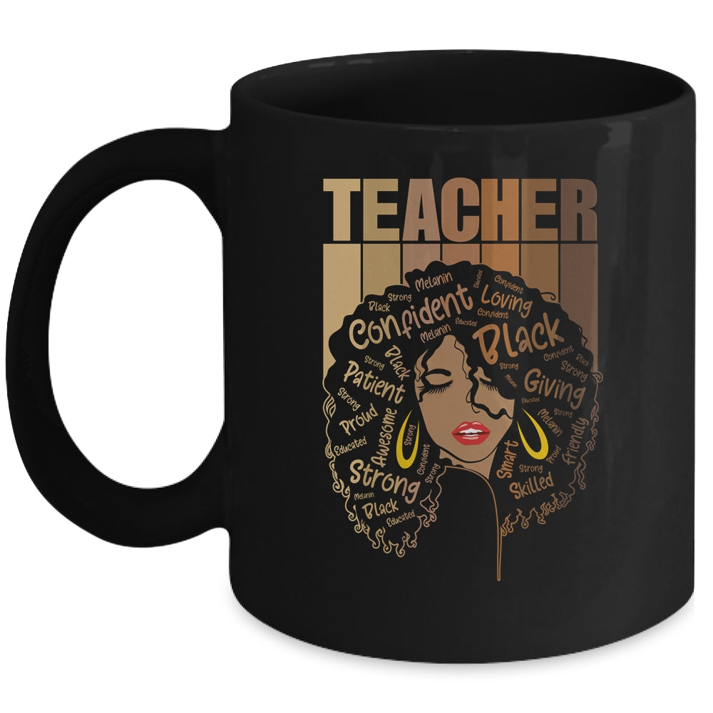 Black Woman Teacher Afro Retro Black History Month Mug Coffee Mug | Teecentury.com