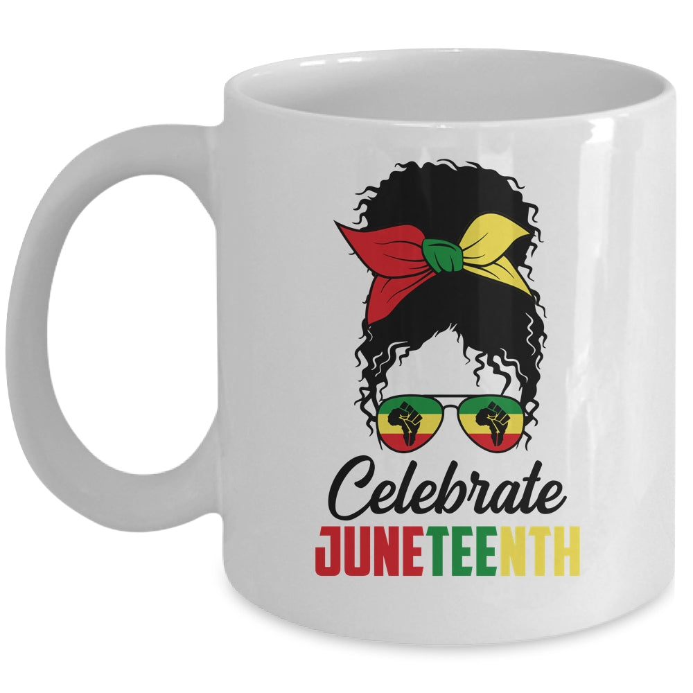 Black Women Messy Bun Hair Juneteenth Independence Day Mug Coffee Mug | Teecentury.com