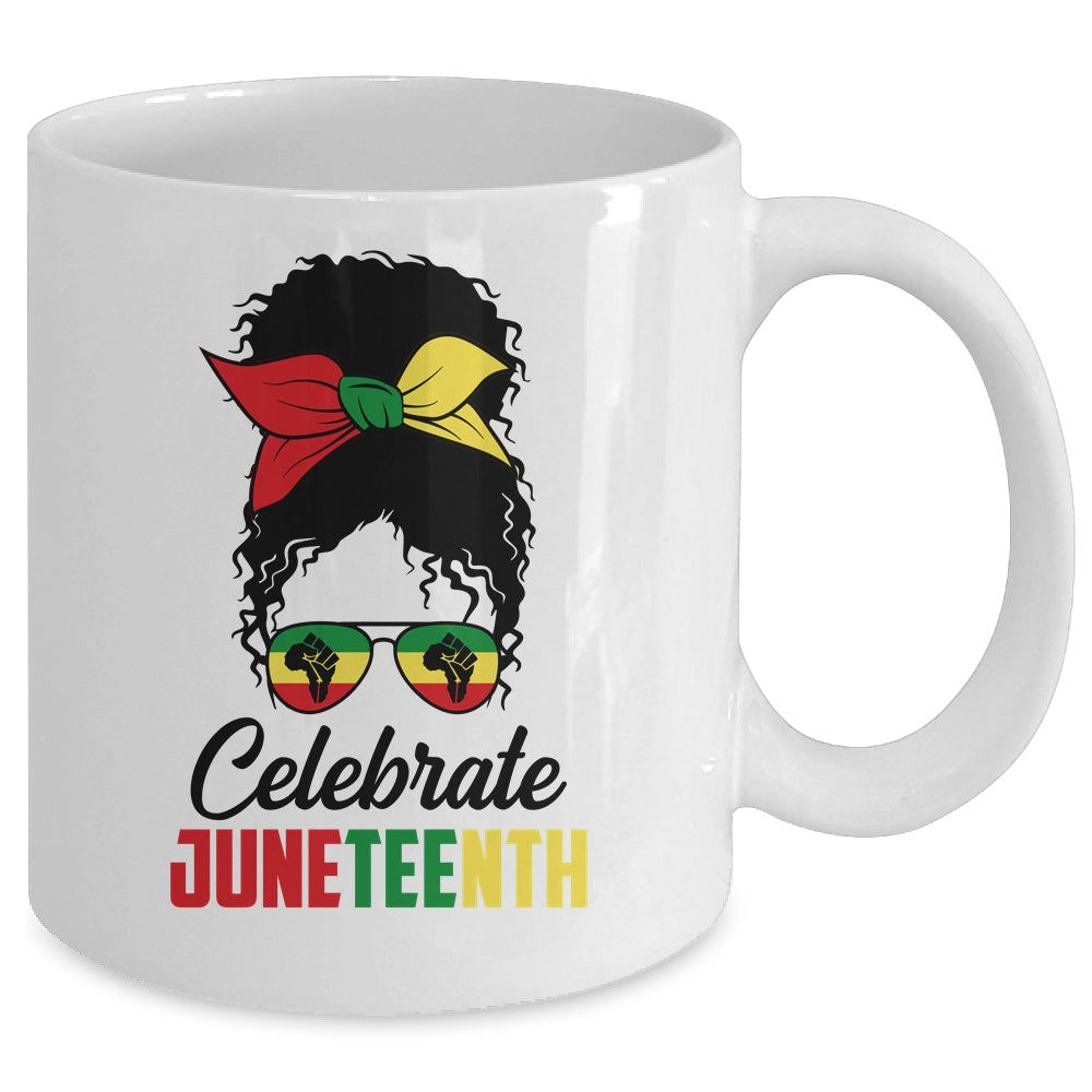 Black Women Messy Bun Hair Juneteenth Independence Day Mug Coffee Mug | Teecentury.com
