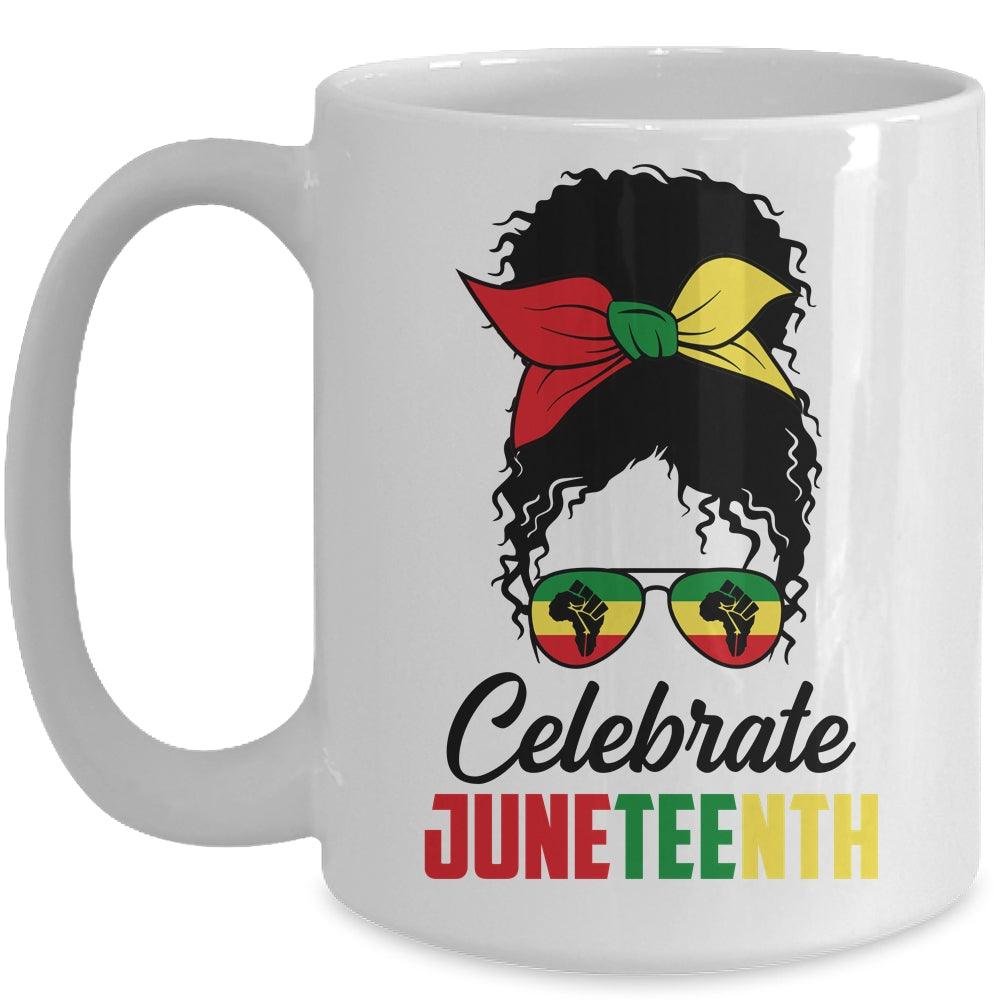 Black Women Messy Bun Hair Juneteenth Independence Day Mug Coffee Mug | Teecentury.com