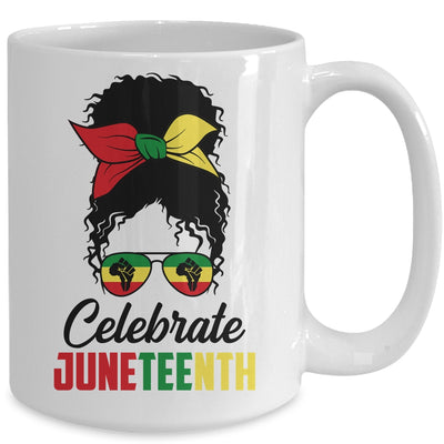Black Women Messy Bun Hair Juneteenth Independence Day Mug Coffee Mug | Teecentury.com