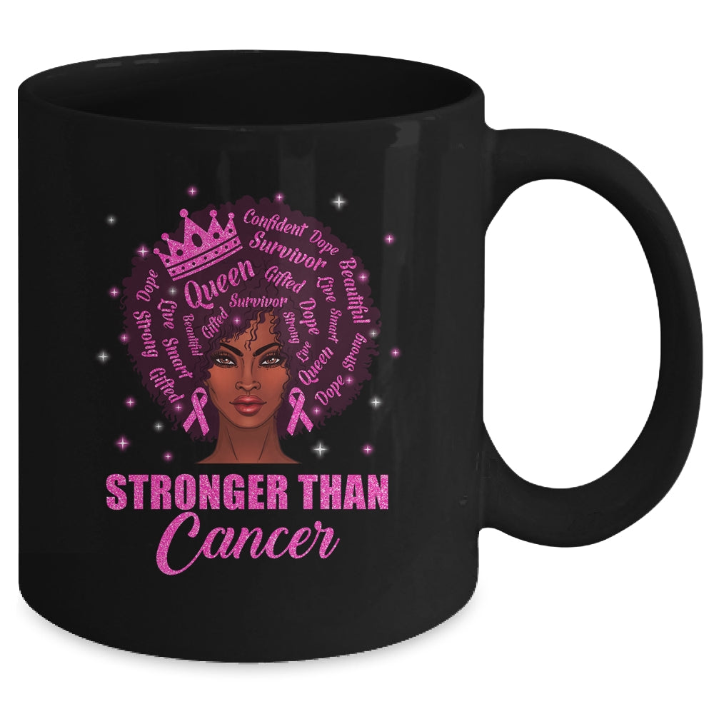 Black Women Queen Stronger Than Breast Cancer Pink Ribbon Mug Coffee Mug | Teecentury.com