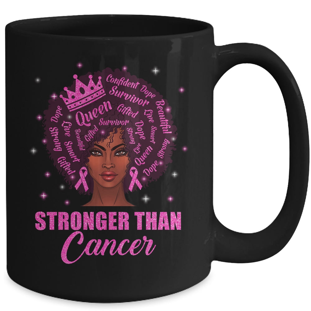 Black Women Queen Stronger Than Breast Cancer Pink Ribbon Mug Coffee Mug | Teecentury.com