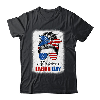 Bleached American Flag Happy Labor Day Messy Bun Hair Shirt & Tank Top | teecentury