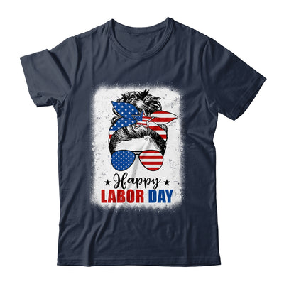 Bleached American Flag Happy Labor Day Messy Bun Hair Shirt & Tank Top | teecentury