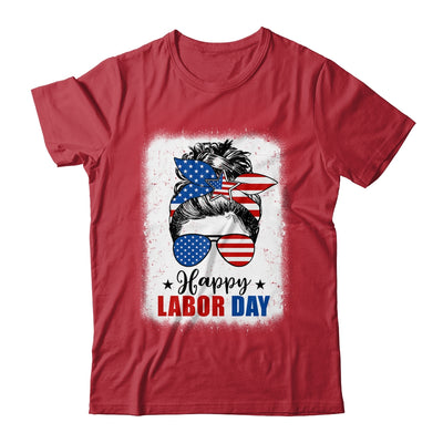 Bleached American Flag Happy Labor Day Messy Bun Hair Shirt & Tank Top | teecentury