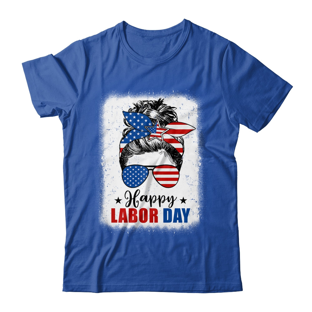 Bleached American Flag Happy Labor Day Messy Bun Hair Shirt & Tank Top | teecentury
