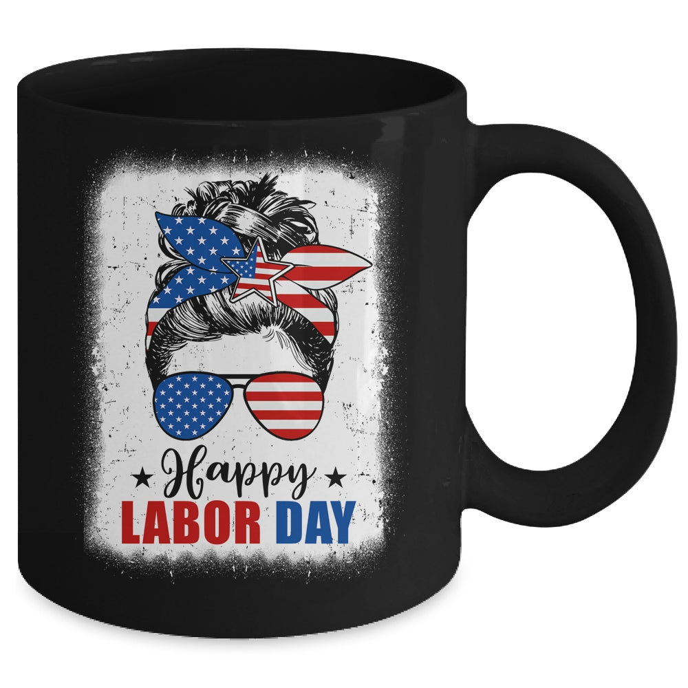 Bleached American Flag Happy Labor Day Messy Bun Hair Mug | teecentury