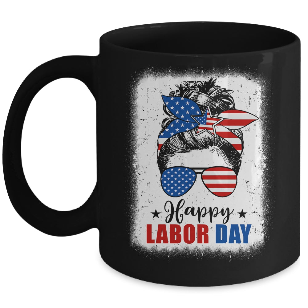 Bleached American Flag Happy Labor Day Messy Bun Hair Mug | teecentury