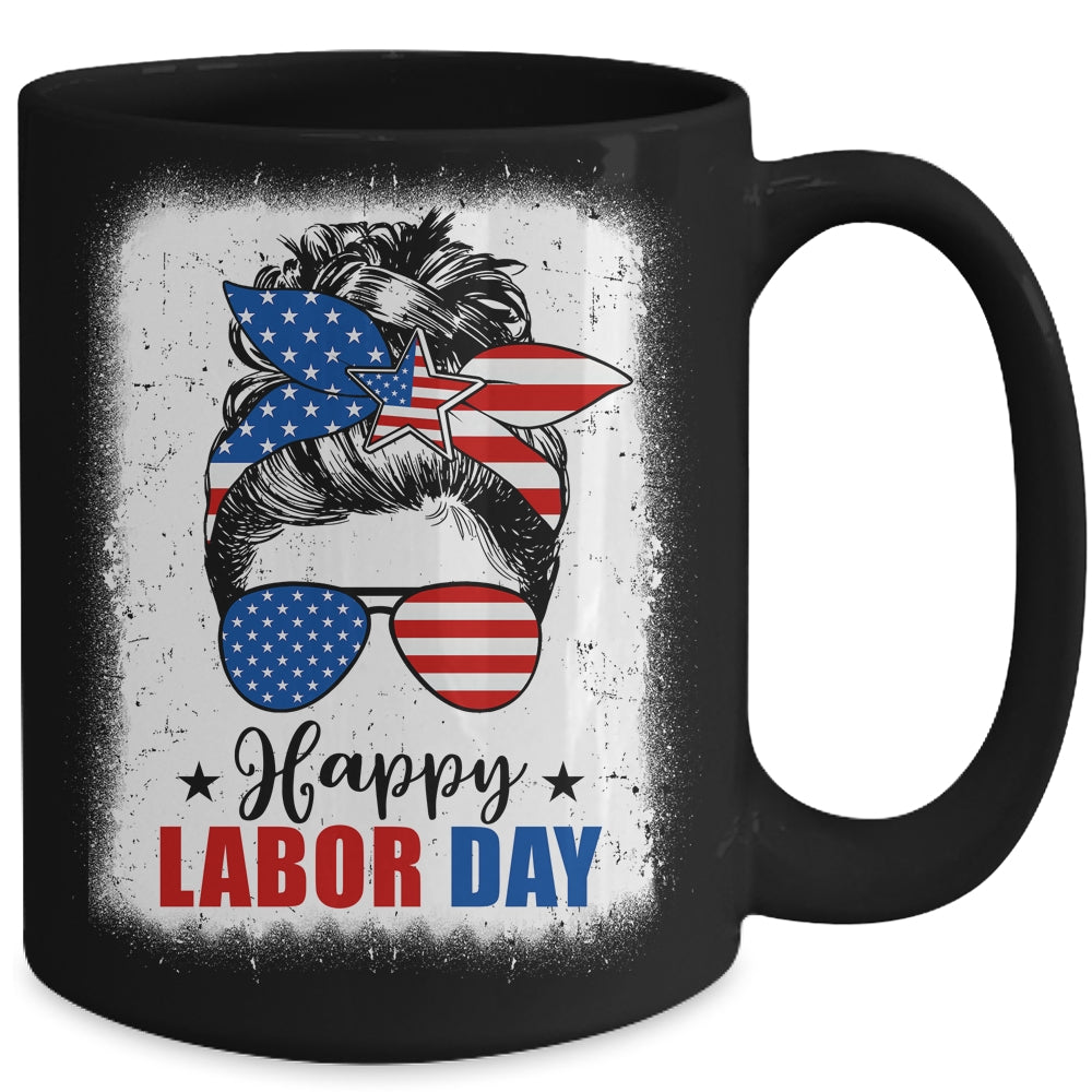 Bleached American Flag Happy Labor Day Messy Bun Hair Mug | teecentury