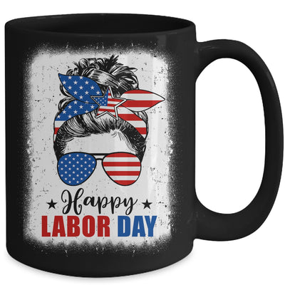Bleached American Flag Happy Labor Day Messy Bun Hair Mug | teecentury