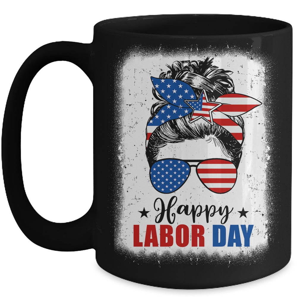 Bleached American Flag Happy Labor Day Messy Bun Hair Mug | teecentury