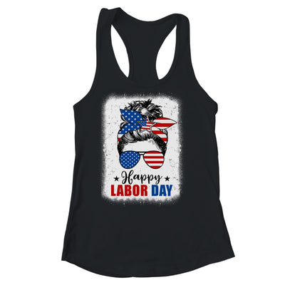 Bleached American Flag Happy Labor Day Messy Bun Hair Shirt & Tank Top | teecentury