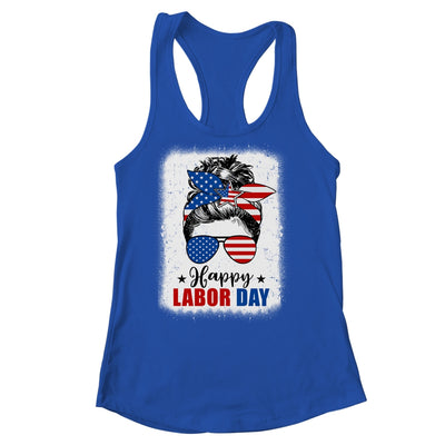 Bleached American Flag Happy Labor Day Messy Bun Hair Shirt & Tank Top | teecentury