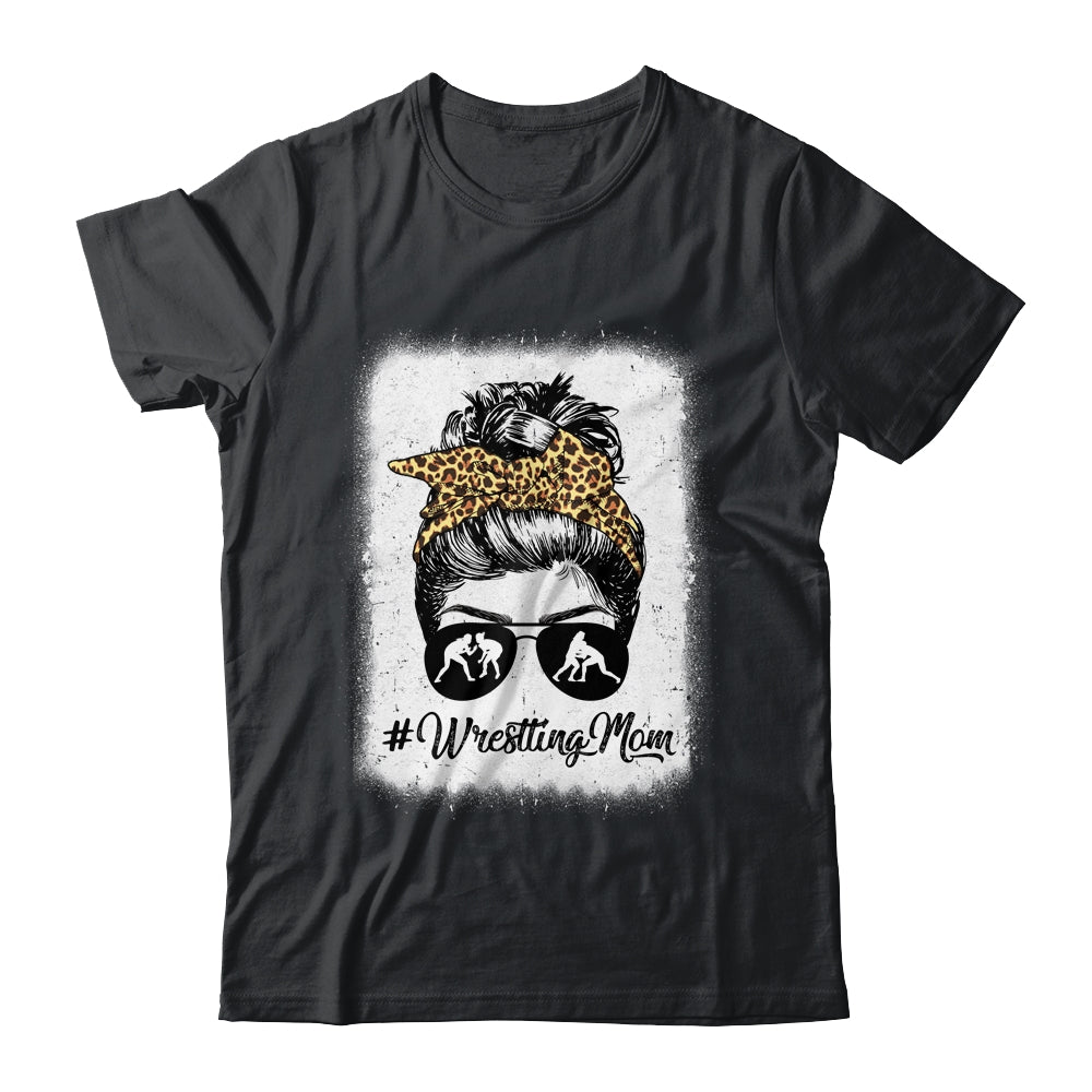 Bleached Life Wrestling Mom Women Leopard Messy Bun Glasses Shirt & Tank Top | teecentury