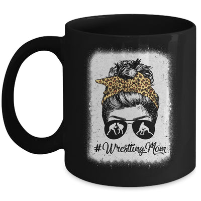 Bleached Life Wrestling Mom Women Leopard Messy Bun Glasses Mug | teecentury